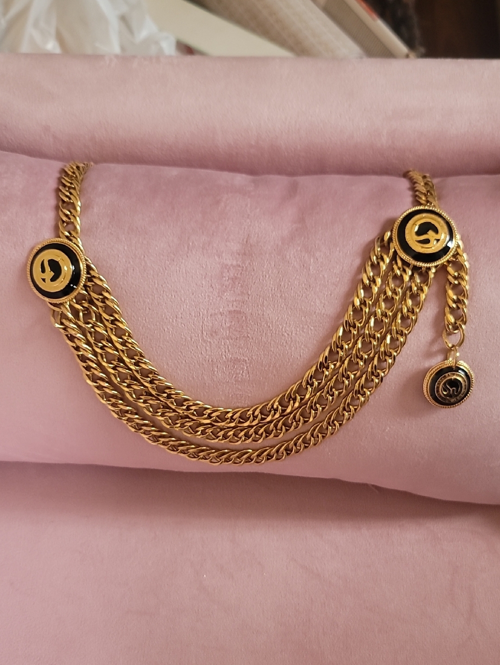 St John Gold Triple-Chain Waist Belt with Logo Medallion